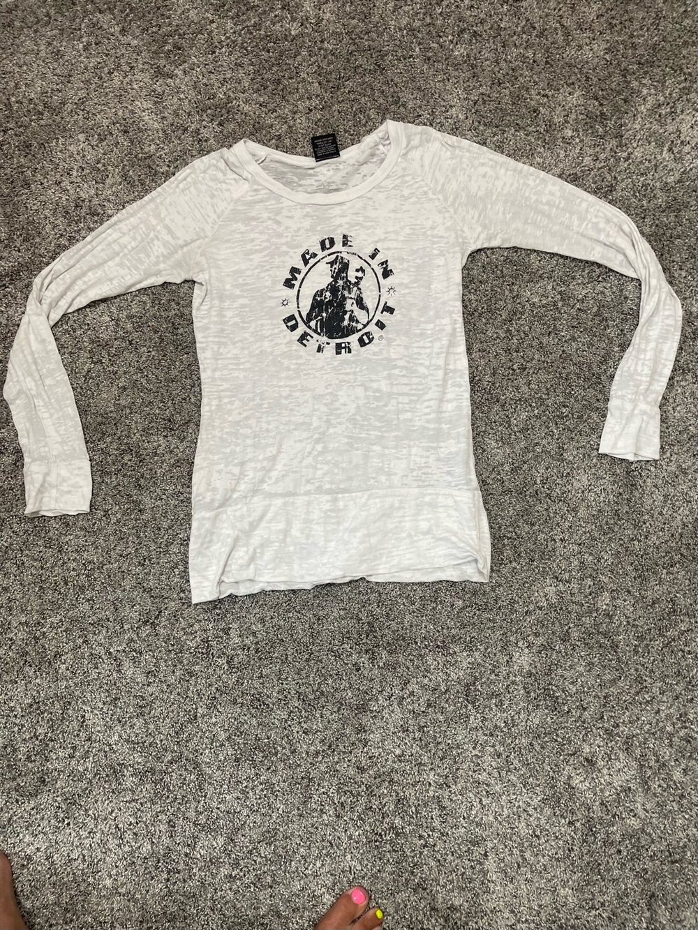 Women's Long Sleeve White Graphic Tee - 'Made in Detroit'